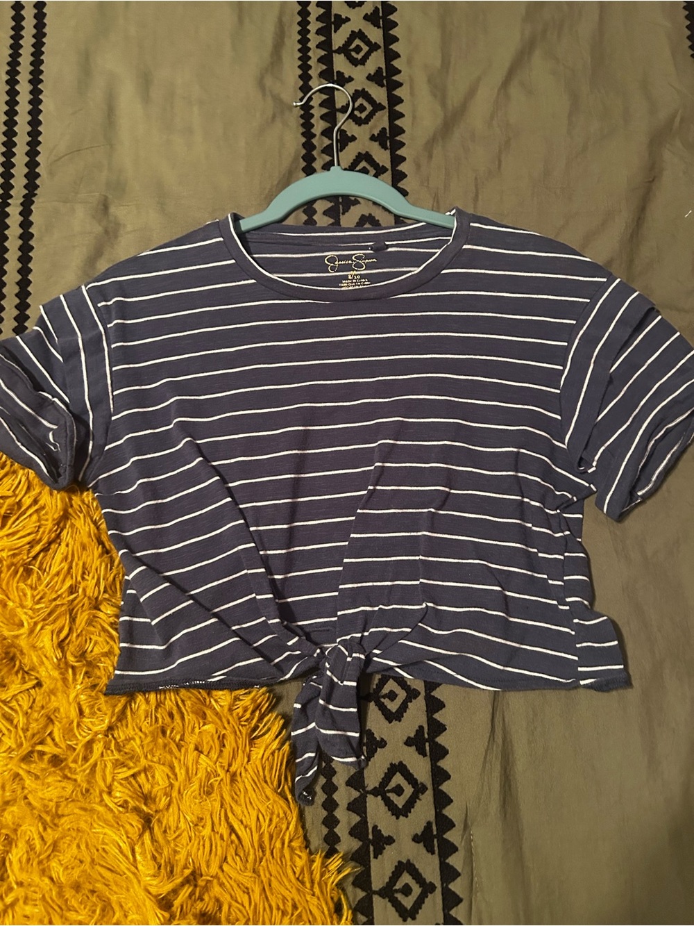 Jessica Simpson Navy and White Striped Tie-Front Crop Top